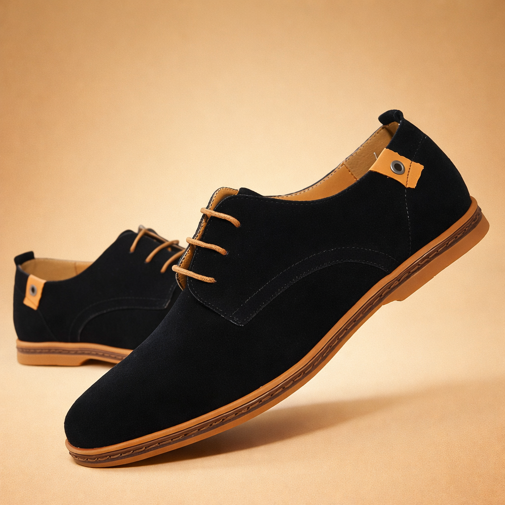 Men's blue vegan leather oxford shoes with closed lacing