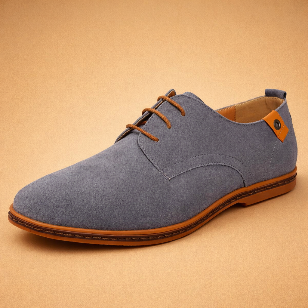 Men's blue vegan leather oxford shoes with closed lacing