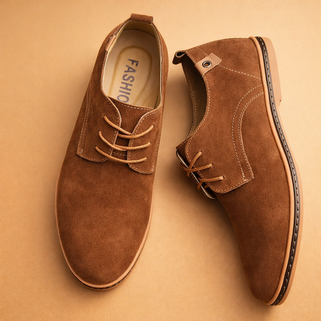 Men's blue vegan leather oxford shoes with closed lacing