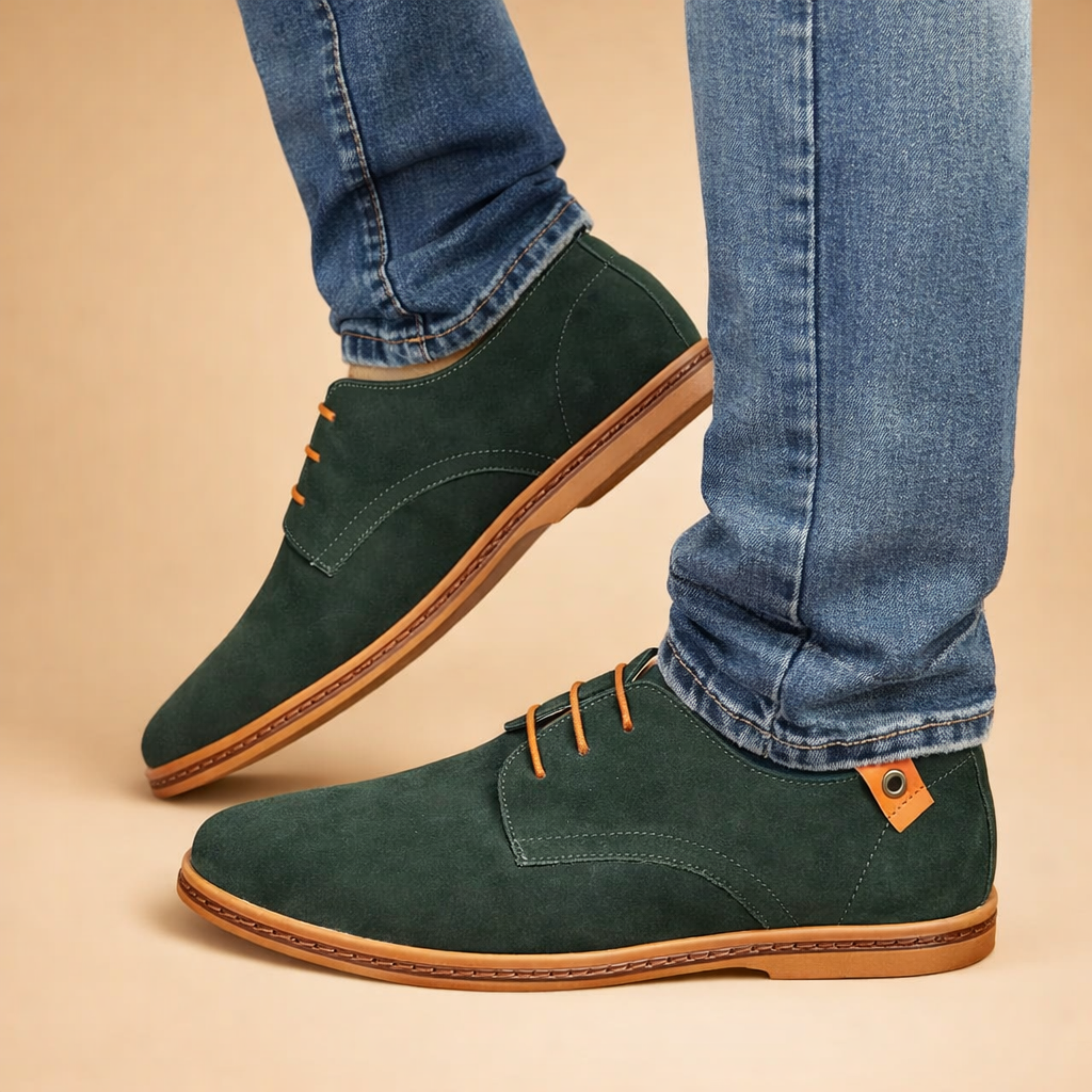 Men's blue vegan leather oxford shoes with closed lacing
