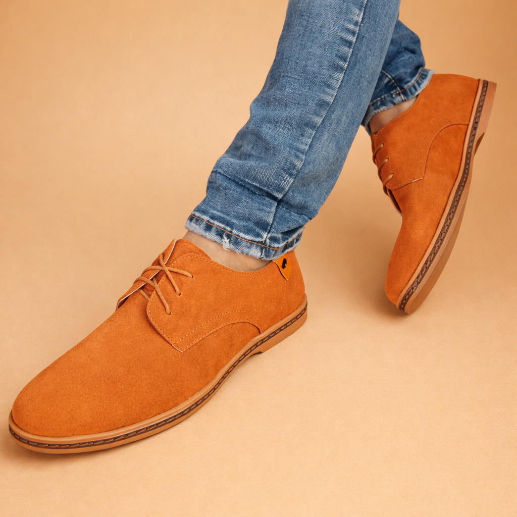 Men's blue vegan leather oxford shoes with closed lacing