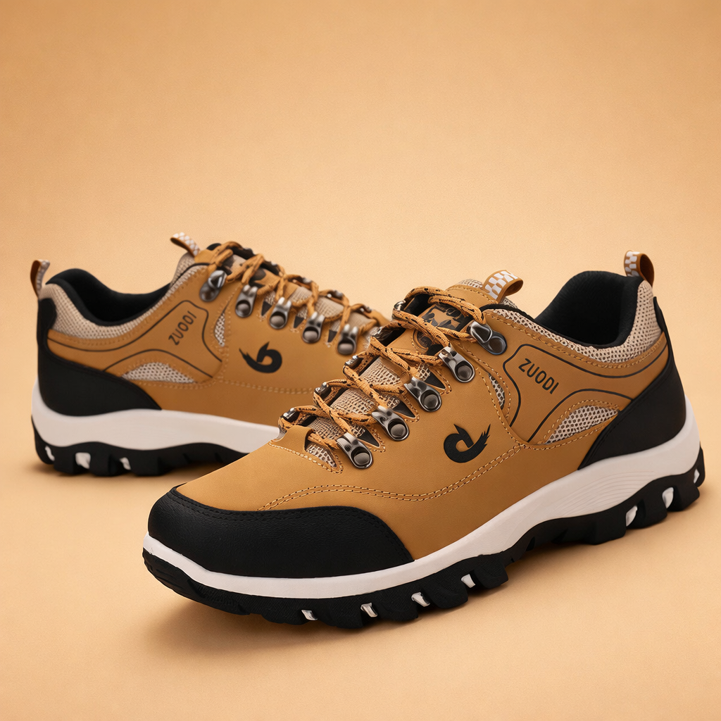 Men's grey all-terrain hiking shoes with reinforced toe cap