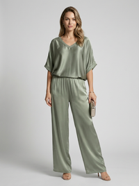 Danielle | Women's Satin Lounge Set with Wide Leg Pants and Soft Satin Top
