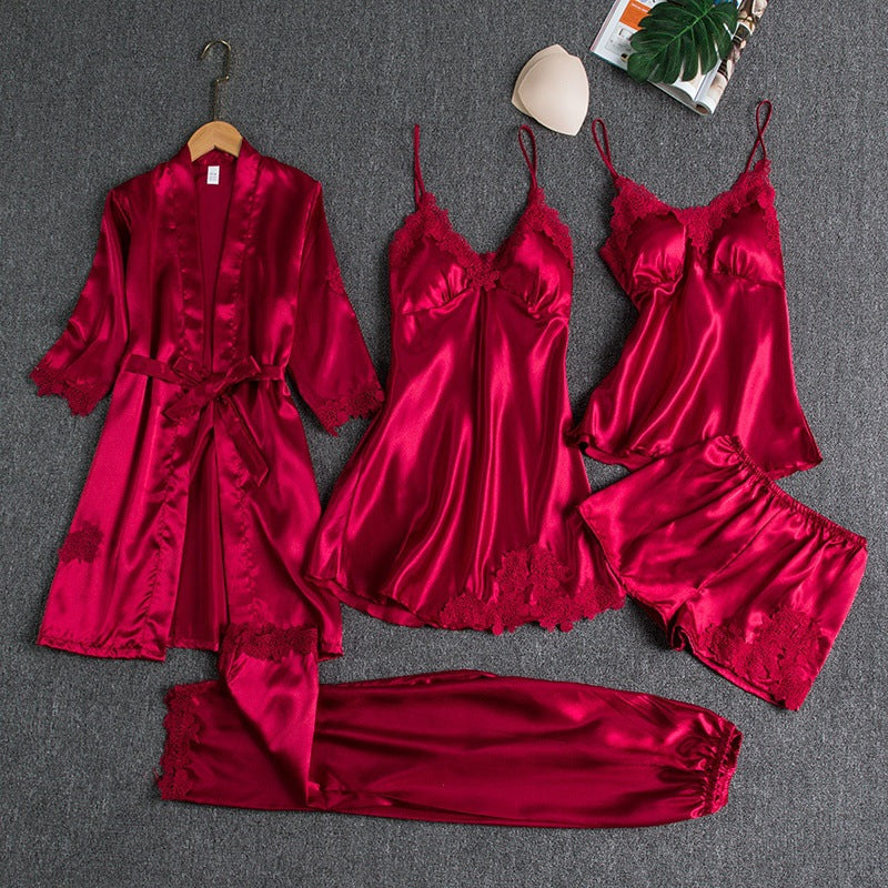 Women's blue satin pyjama set with silky drape