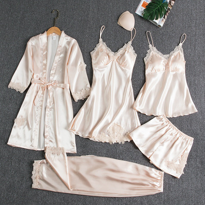 Women's red satin pyjama set with silky drape