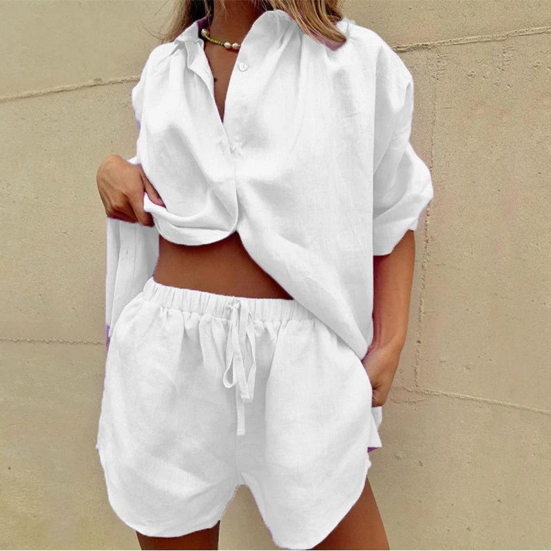 Women's green breathable linen two piece set