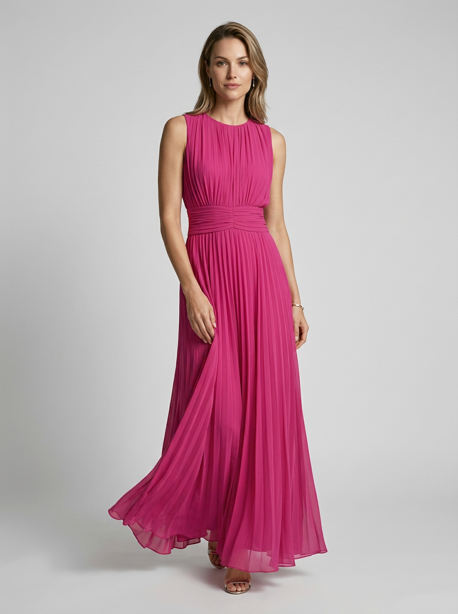 Women's light blue chiffon maxi dress with defined waist