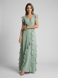 Stella | Women's Ruffle Maxi Dress with Deep V-Neck for Formal Evening Events