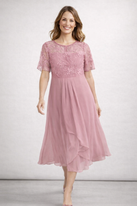 Isabelle | Women's Lace Chiffon Midi Dress for Weddings and Formal Events