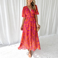 Remi | Women's Floral Maxi Dress with Deep V-Neck for Garden and Holiday Events