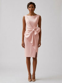 Elena | Women's Draped Midi Dress with Bow Detail for Cocktail Party Events