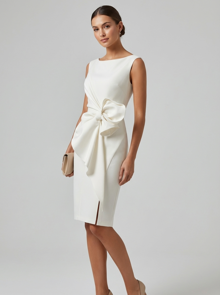 Women's pink draped midi dress with bow detail