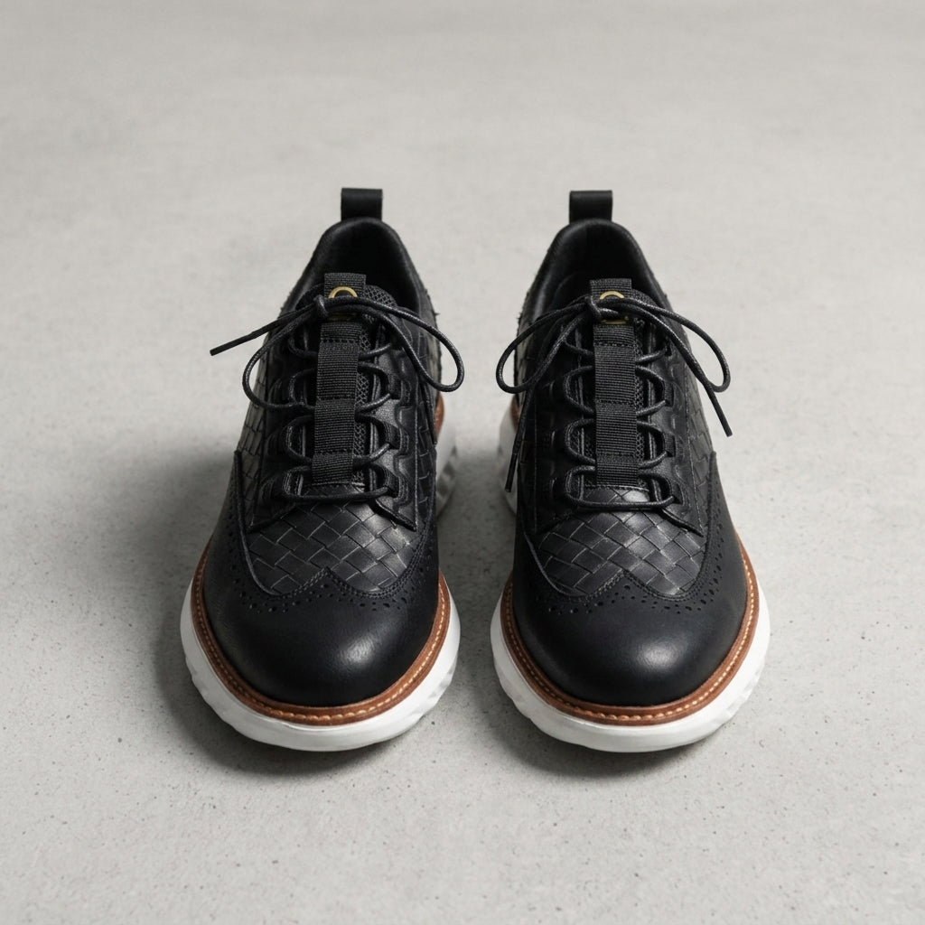 Men's slate blue leather look oxford sneakers with lace-up front