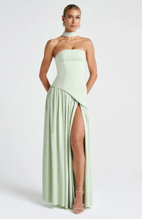 Delta | Women's Strapless Maxi Dress with Side Slit and Matching Scarf Detail