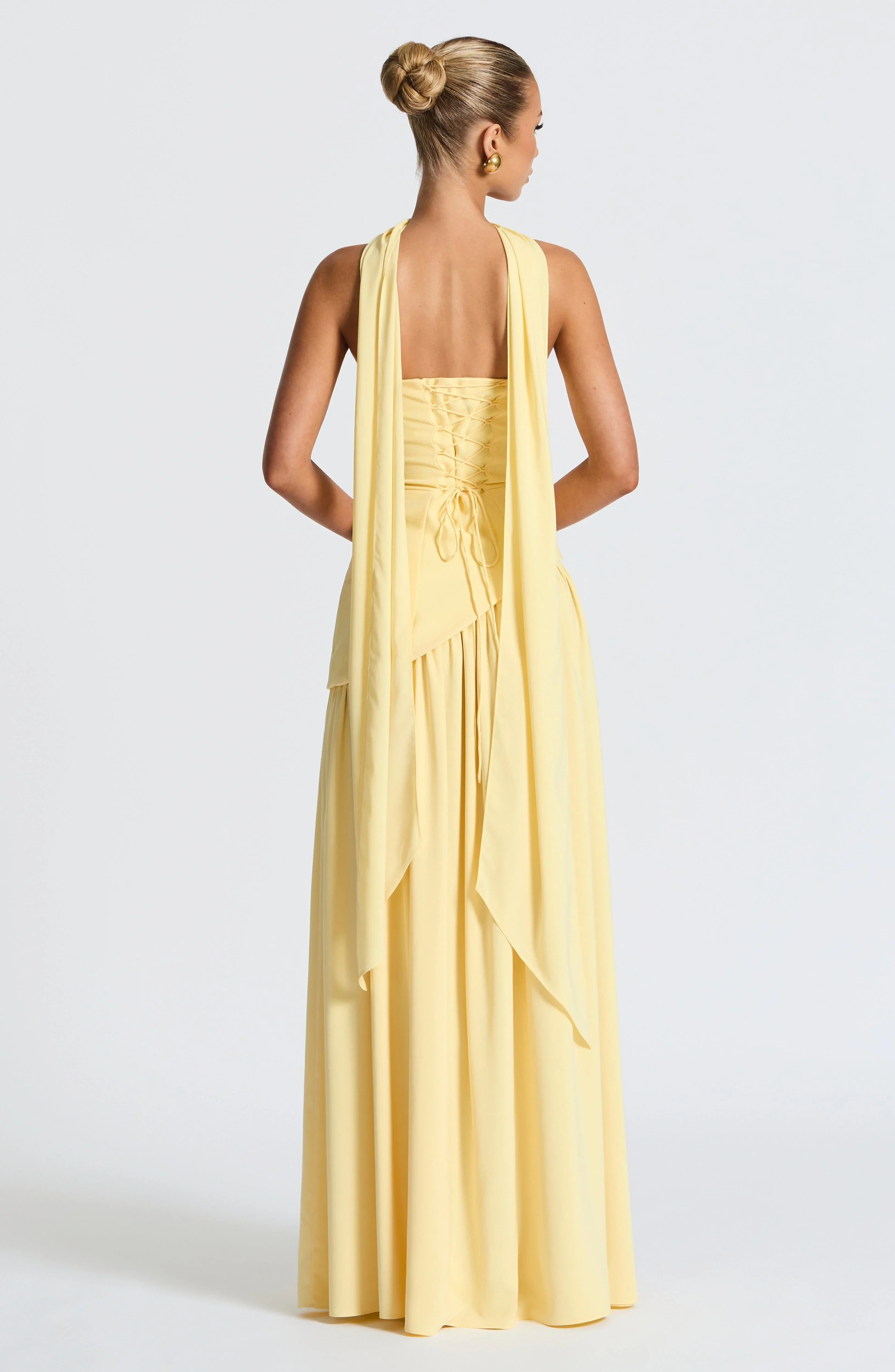 Women's rose strapless maxi dress with side slit and scarf detail
