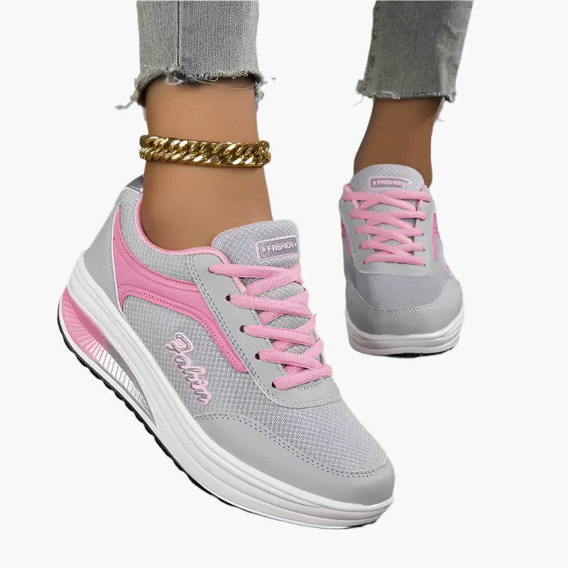 Women's black comfort sneakers with air cushion sole and lace-up upper