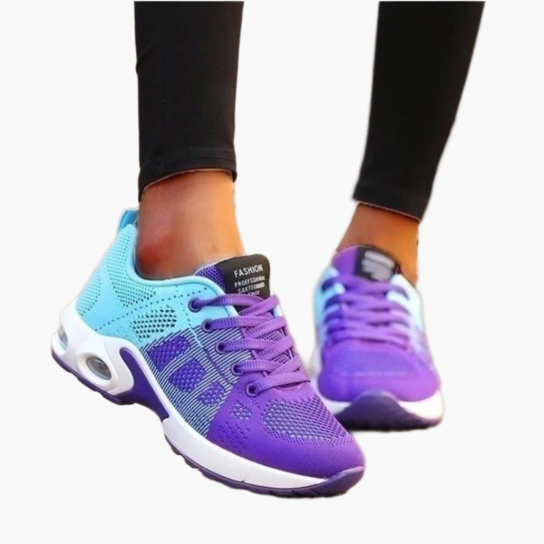 Women's pink and blue cushioned comfort sneakers with lightweight sole