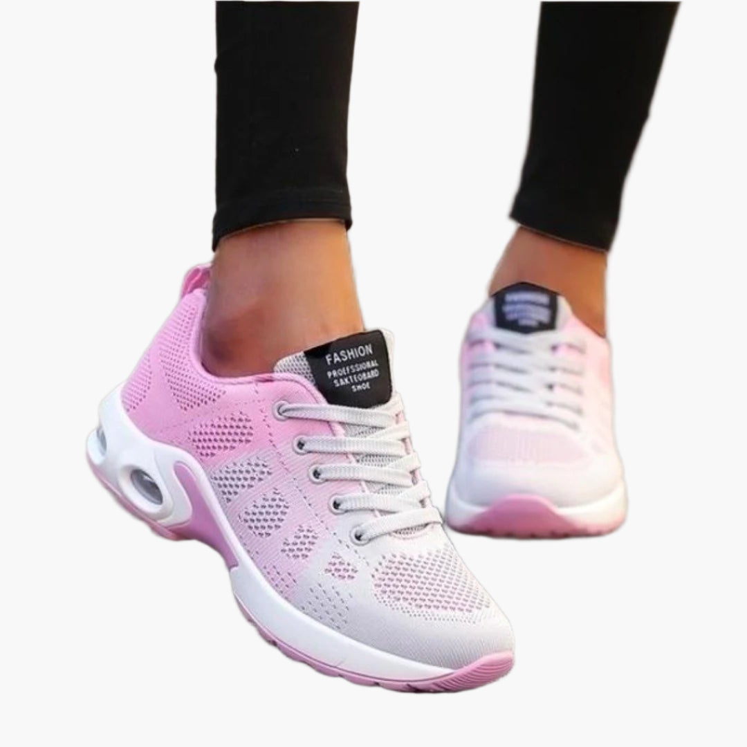 Women's pink and blue cushioned comfort sneakers with lightweight sole