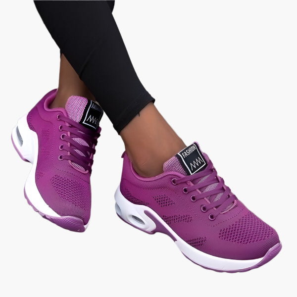 Women's pink and blue cushioned comfort sneakers with lightweight sole