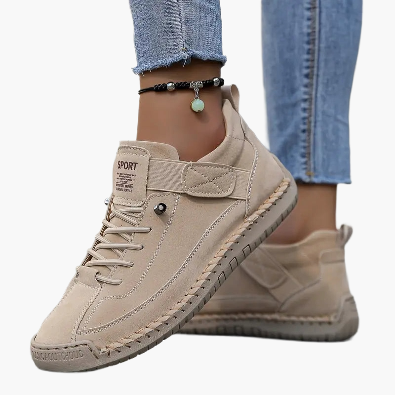 Women's beige wide fit chunky sneakers with cushioned sole