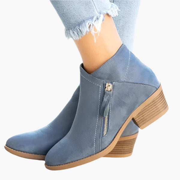 Women's blue vintage ankle boots with cushioned comfort footbed