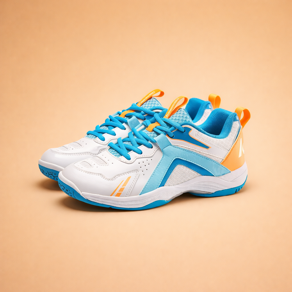 Men's white lightweight sports shoes with anti-slip outsole