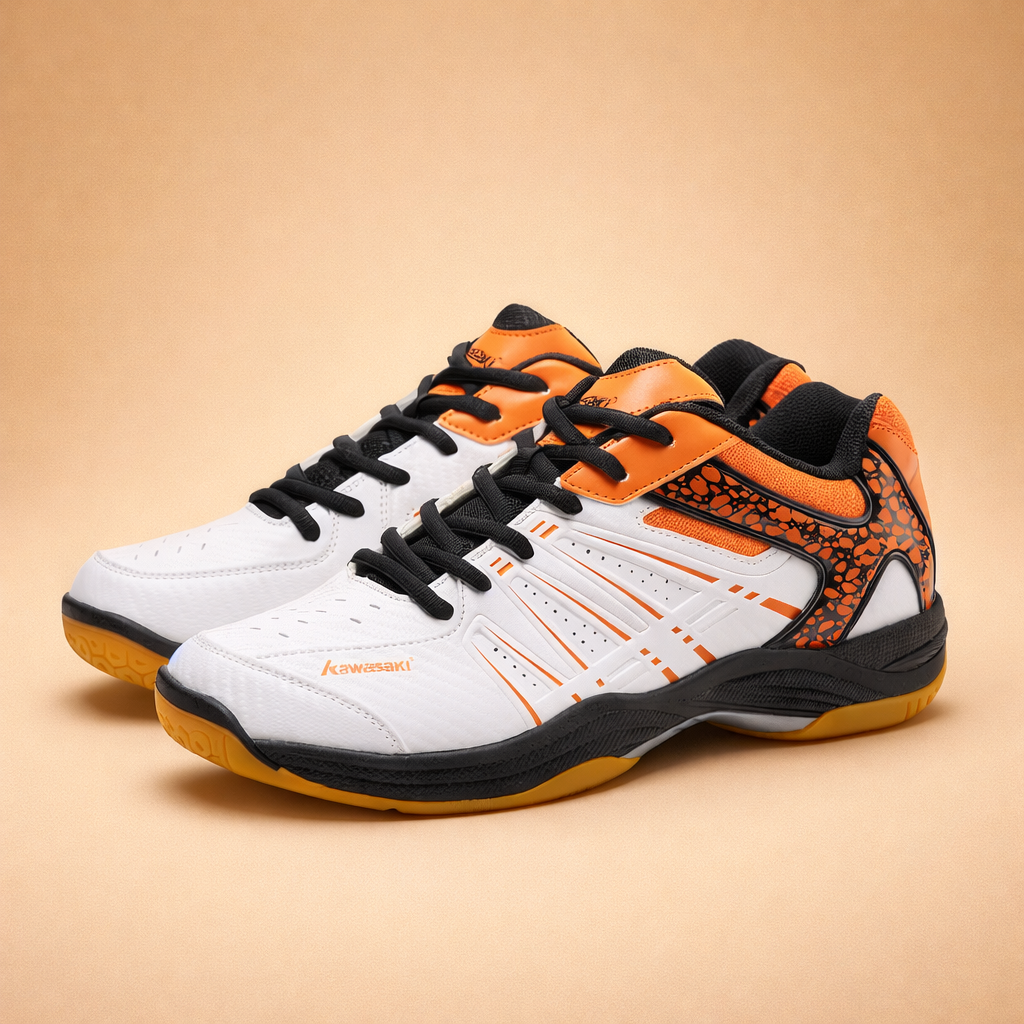 Men's white lightweight sports shoes with anti-slip outsole