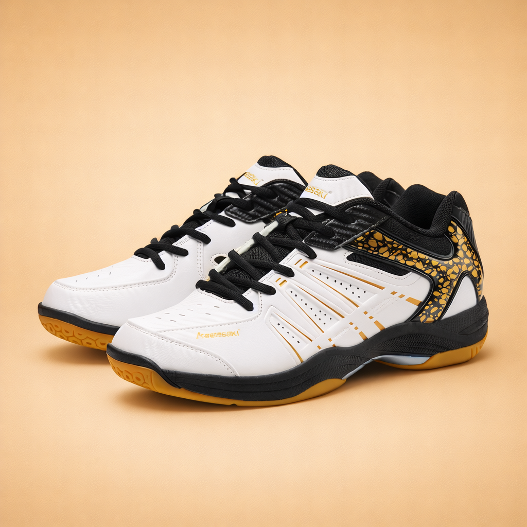 Men's white lightweight sports shoes with anti-slip outsole